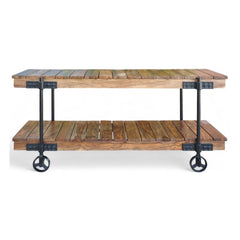 Industrial Rustic Mango Wood Two-Tier Trolley Table