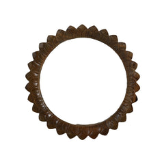 Modern Round Mango Wood Wall Mirror with Hand-Carved Frame – Flat Walnut Finish