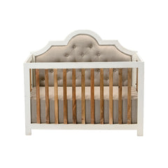 Vintage Mango Wood Baby Crib with Upholstered Fabric Headboard