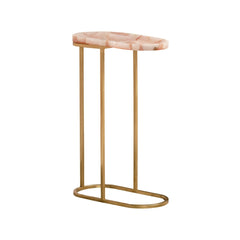 Pink Agate End Table with Golden Metal Base