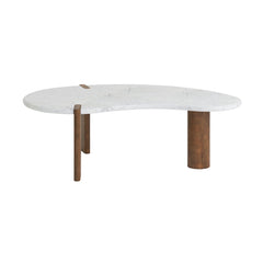 Modern Marble Top Coffee Table with Wooden Legs