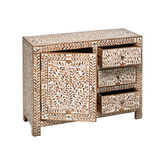 Splendid Leaves 3-Drawer Mango Wood Cabinet