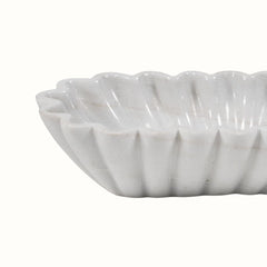 Hand-Sculptured Oval White Marble Scalloped Bowl
