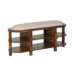 Mango Wood Shoe Rack with Upholstered Seating Bench
