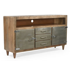 FS Plasma Console TV Unit, Solid Wood & Aluminium, Industrial Style Storage Cabinet