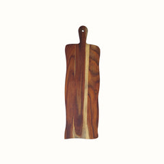 Hand-Carved Live Edge Sheesham Wood Cutting Board with Paddle Handle -Large