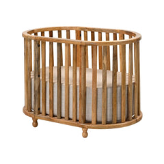 Handcrafted Mango Wood Baby Crib with Fabric Cushioning