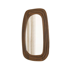 Wooden Organic Shape Mirror – Modern Mango Wood Wall Mirror in Flat Walnut Finish