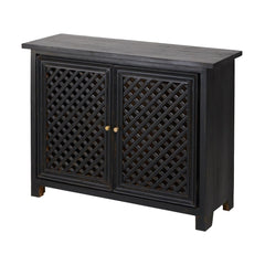 Colonial Style Black Lattice Mango Wood 2-Door Cabinet