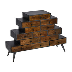 Llywelyn 13-Drawer Mango Wood & Iron Tower