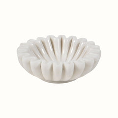 Hand-Sculpted White Marble Ruffled Decorative Bowl -  Small