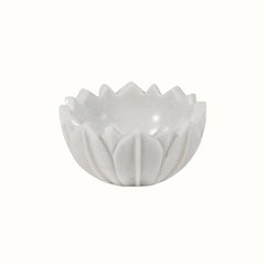 Hand -Carved Decorative White Marble Lotus Bowl - Small