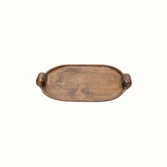 Handcrafted Elliptical Wooden Tray with Integrated Rounded Handles With Flat Walnut Finish - Medium