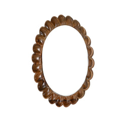 Modern Mango Wood Scalloped Wall Mirror – Flat Walnut Finish