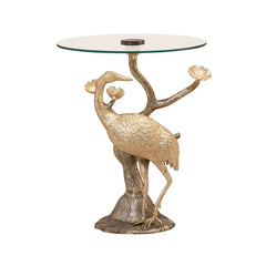 Crane Design Metal End Table with Glass Top