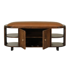Wooden Shoe Rack with Leather Cushion Seat