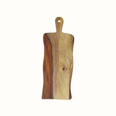 Hand-Carved Live Edge Sheesham Wood Cutting Board with Paddle Handle -Medium