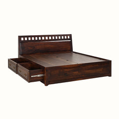 Wolf Sheesham Wood King Bed featuring Two Large Under-Bed Drawers