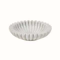 Hand-Sculpted White Marble Ruffled Decorative Bowl -  Large