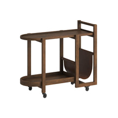 Elara Mango Wood Serving Trolley with Leather Holder