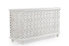 Marguerite Hand-Carved White Floral Credenza