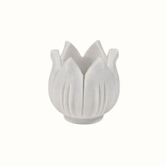 Hand-Sculptured White Marble Floral Petal Bowl - Medium