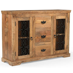 Steamer Solid Wood Sideboard with Wrought Iron Detailing