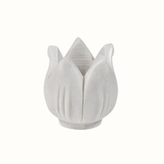 Hand-Sculptured White Marble Floral Petal Bowl - Small