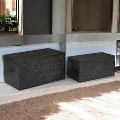 Carved Lace Wooden Trunk Set of 2
