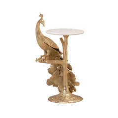 Peacock Design Metal End Table with Marble Top