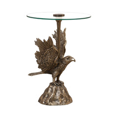 Eagle Design Metal End Table with Glass Top