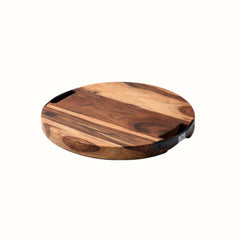 Round Sheesham Wood Cutting Board with Dual Iron Side Handles - Large