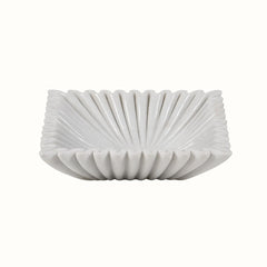 Hand-Carved White Marble Sunburst Fluted Bowl