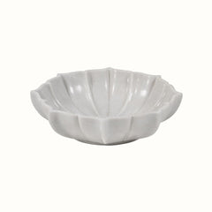 Hand-Sculptured White Marble Scalloped Petal Bowl - Large