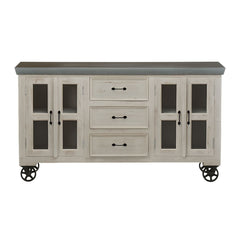 GURU 3-Drawer 8-Glass Door Sideboard with Galvanized Metal Top