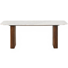 Karlen Reed 6-Seater Handcrafted Wooden Dining Table with Marble Top