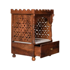 Carved Sheesham Wood Temple with Marble Base