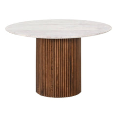 Karlen Round Dining Table – Fluted Wooden Base with White Marble Top