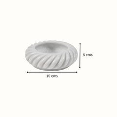 Vortex Hand-Sculptured White Marble Spiral-Ribbed Bowl  - Small