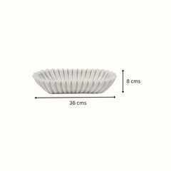 Hand-Sculptured Oval White Marble Fluted Bowl