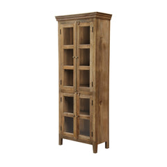 Rustic Glass Panel Mango Wood Storage Cabinet