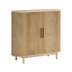 Contemporary Mango Wood Bar Cabinet with Reed Design