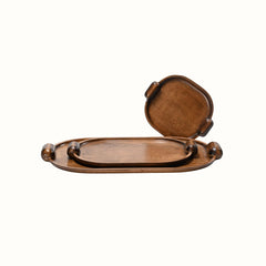 Handcrafted Elliptical Wooden Tray with Integrated Rounded Handles With Flat Walnut Finish - Small