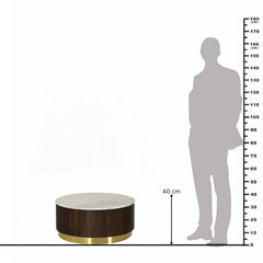 Round Mango Wood Coffee Table with Fluted Base & Marble Top