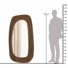 Wooden Organic Shape Mirror – Modern Mango Wood Wall Mirror in Flat Walnut Finish