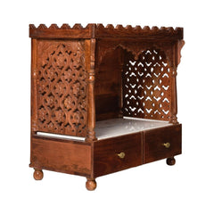 Handcrafted Sheesham Wood Temple with Marble Base
