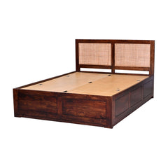 Solid Sheesham Wood Queen Bed with Cane Panel Headboard