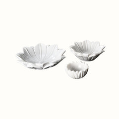 Hand -Carved Decorative White Marble Lotus Bowl - Medium