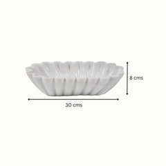 Hand-Sculptured Oval White Marble Scalloped Bowl