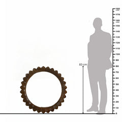 Modern Round Mango Wood Wall Mirror with Hand-Carved Frame – Flat Walnut Finish